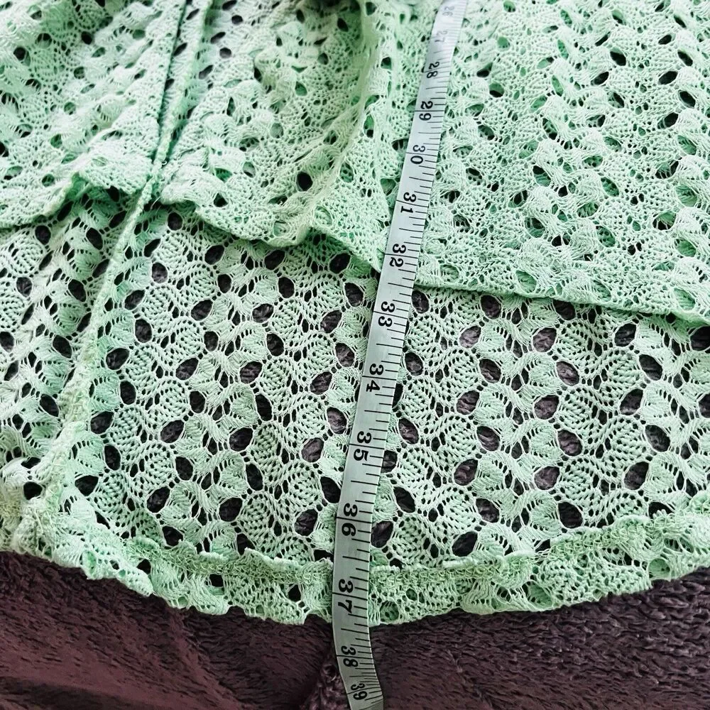 Leshop Sherbet Green Open Knit Short Sleeve Crochet Lace Cardigan Swim Cover - Picture 8 of 9